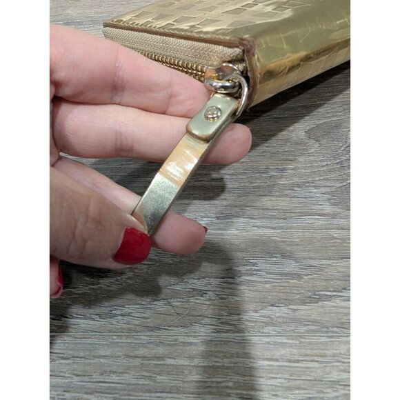 Kate Spade Gold Metallic Bowtie Zip Around Wallet Inside Zip Pouch Clutch - Picture 16 of 16